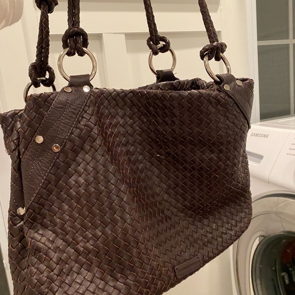 Handmade genuine leather chocolate brown woven tote - Picture 6 of 9